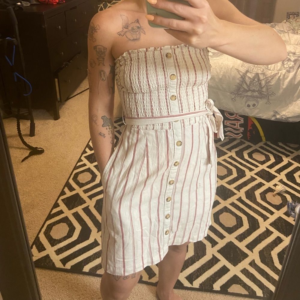 Abercrombie red and white striped tube dress